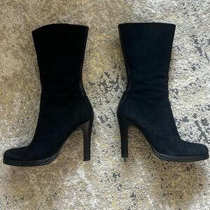 Sachi Black High-Heel Suede Mid-Calf Boots - 6.5